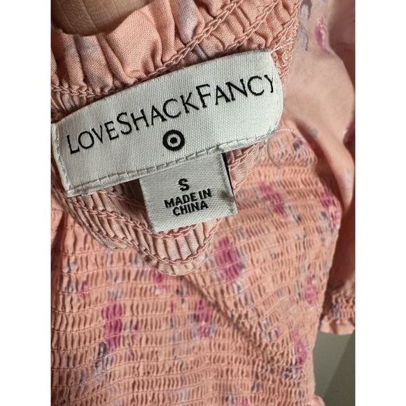 Love Shack Fancy Target Simone Dress Pink Floral Smocked Tiered Maxi Dress Sz S - Picture 8 of 9